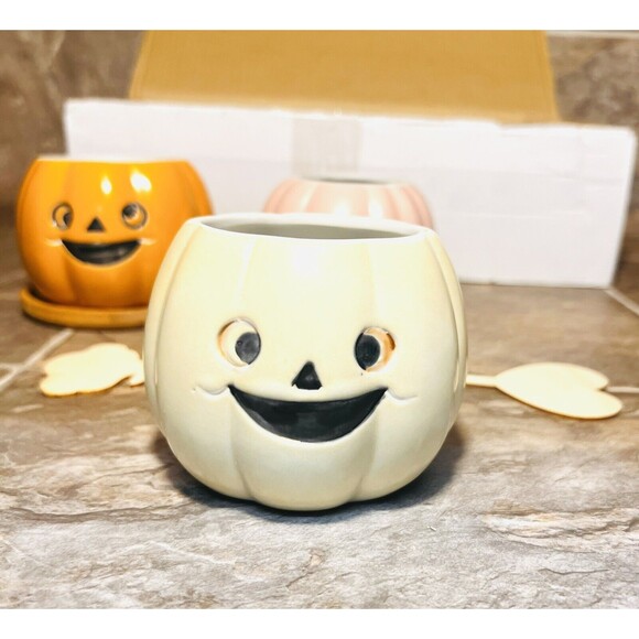 Set Of 3 Pumpkin Ceramic Planter Succulent Pots Halloween Fall Decor Harvest - Picture 5 of 8